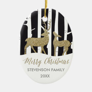 Merry Christmas golden deers photo ornament
