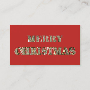 Merry Christmas Golden Glitter Typography Red Gold Business Card