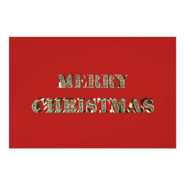 Merry Christmas Golden Glitter Typography Red Gold Poster (Front)