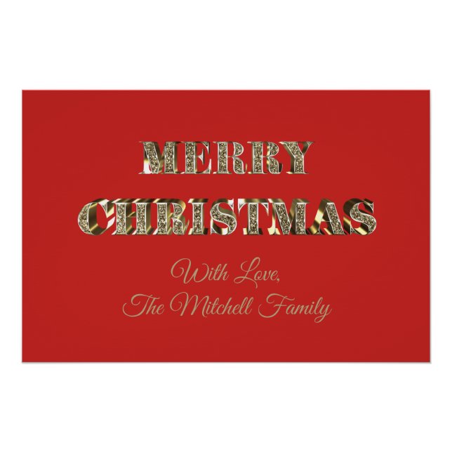 Merry Christmas Golden Glitter Typography Red Gold Poster (Front)