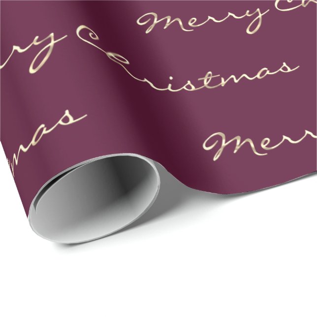 Merry Christmas Golden  Holidays Berry Marsala Wrapping Paper (Roll Corner)
