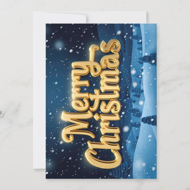 "Merry Christmas" golden lettering in the snow Invitation (Front)