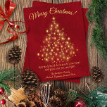 Merry Christmas! Golden Lights Tree on Lush Red Holiday Card<br><div class="desc">This beautiful Christmas card features a design that is simple, stylish, sophisticated, and classy, with a stylised Christmas tree made of golden stars and lights on a deep lush marbled red background. The caption reads: Merry Christmas! There is space for a short greeting and your signature. Wonderful way to send...</div>