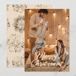 Merry Christmas Golden Ornamental Family Photo Holiday Card