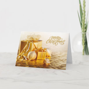 Merry Christmas Golden Ornaments and Gift Boxes  Card