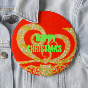 Merry Christmas Golden Red Snow flex 6 Cm Round Badge