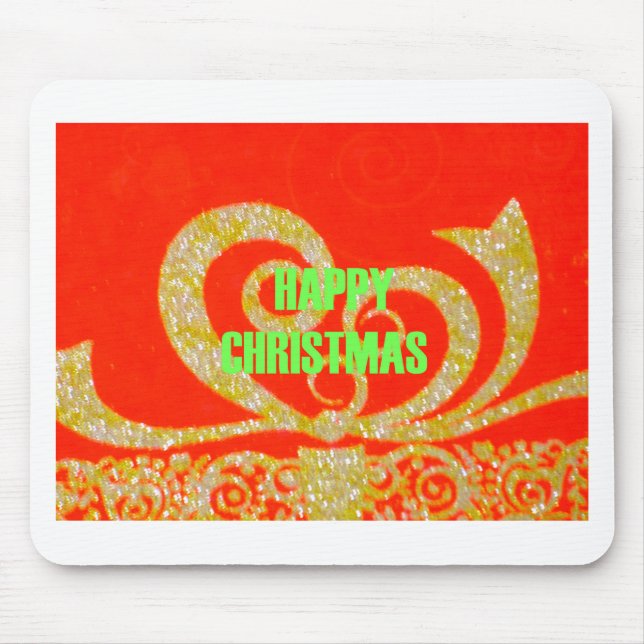 Merry Christmas Golden Red Snow flex Mouse Mat (Front)