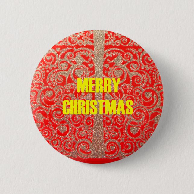 Merry Christmas Golden Red Snow Glitter Hearts Art 6 Cm Round Badge (Front)
