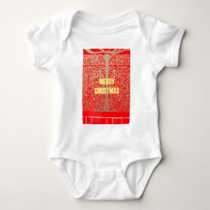 Merry Christmas Golden Red Snow Glitter Hearts Art Baby Bodysuit