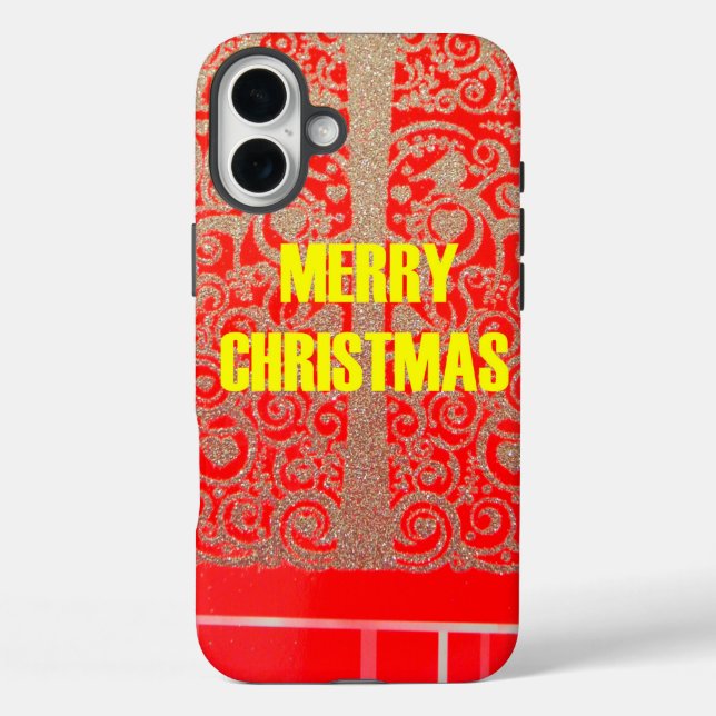 Merry Christmas Golden Red Snow Glitter Hearts Art Case-Mate iPhone Case (Back)