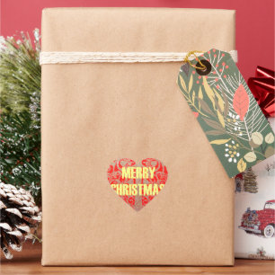 Merry Christmas Golden Red Snow Glitter Hearts Art Heart Sticker