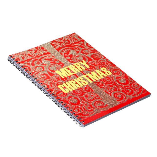 Merry Christmas Golden Red Snow Glitter Hearts Art Notebook (Right Side)