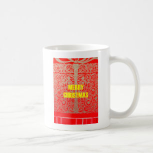 Merry Christmas Golden Red Snow Hearts Coffee Mug