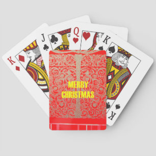 Merry Christmas Golden Red Snow Hearts Playing Cards