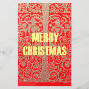 Merry Christmas Golden Red Snow Hearts Stationery