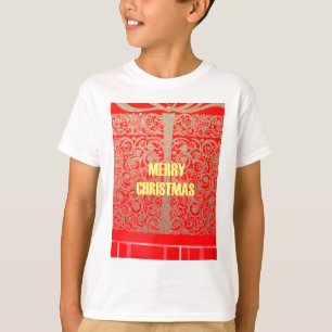 Merry Christmas Golden Red Snow Hearts T-Shirt