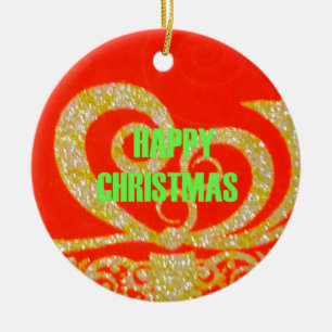 Merry Christmas Golden Red Snowflex.jpg Ceramic Tree Decoration