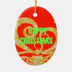 Merry Christmas Golden Red Snowflex.jpg Ceramic Tree Decoration
