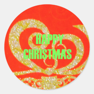 Merry Christmas Golden Red Snowflex.jpg Classic Round Sticker
