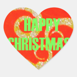 Merry Christmas Golden Red Snowflex.jpg Heart Sticker