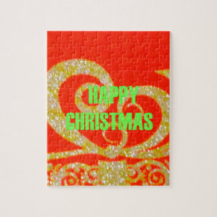 Merry Christmas Golden Red Snowflex.jpg Jigsaw Puzzle