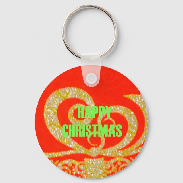 Merry Christmas Golden Red Snowflex.jpg Key Ring (Front)