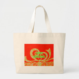 Merry Christmas Golden Red Snowflex.jpg Large Tote Bag