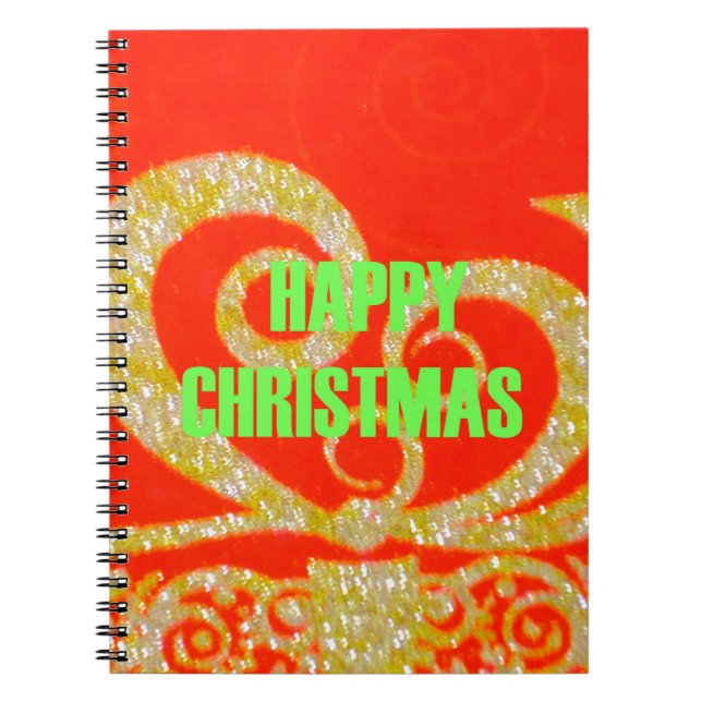Merry Christmas Golden Red Snowflex.jpg Notebook (Front)