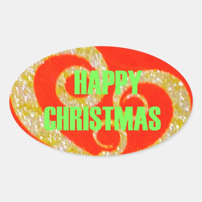 Merry Christmas Golden Red Snowflex.jpg Oval Sticker (Front)