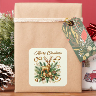 Merry Christmas golden reindeer add text Square Sticker