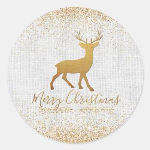 Merry Christmas Golden Reindeer with Glitter Classic Round Sticker