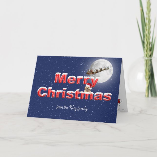 Merry Christmas golden retriever and Santa Holiday Card (Front)