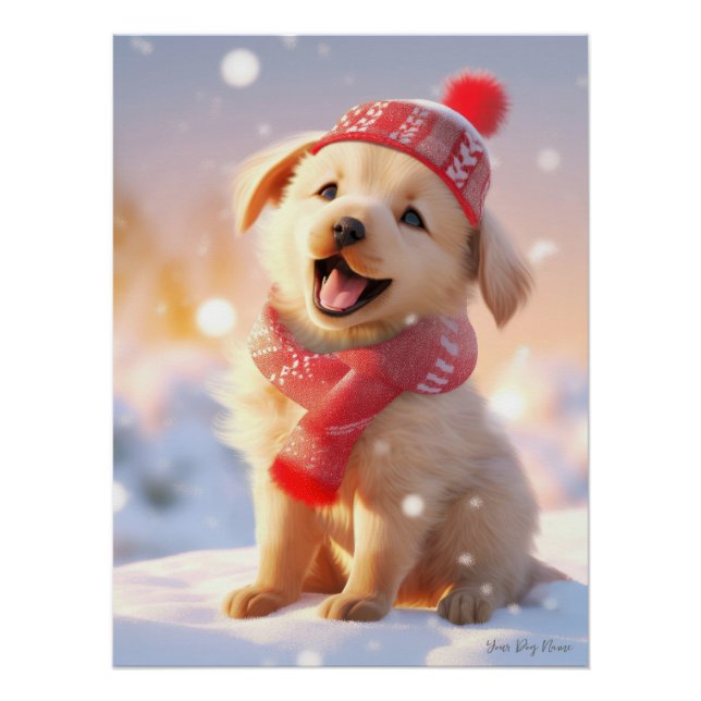 Merry Christmas, Golden Retriever Dog 01 - Happy C Poster (Front)