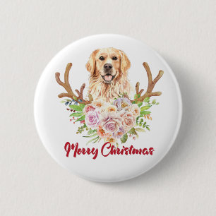 Merry Christmas Golden Retriever Dog Pet 6 Cm Round Badge