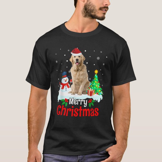 Merry Christmas Golden Retriever Dog Puppy  T-Shirt (Front)