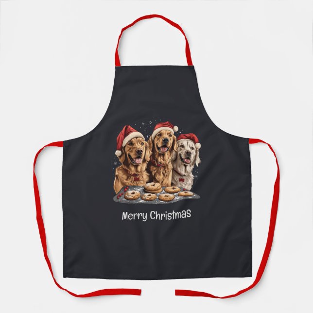 Merry Christmas Golden Retriever Dogs Baking Apron (Front)