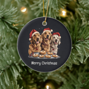 Merry Christmas Golden Retriever Dogs Baking Ceramic Tree Decoration