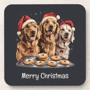 Merry Christmas Golden Retriever Dogs Baking Coaster
