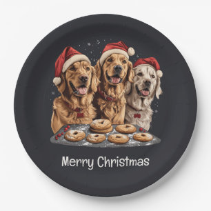 Merry Christmas Golden Retriever Dogs Baking Paper Plate