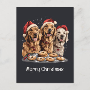 Merry Christmas Golden Retriever Dogs Baking Postcard
