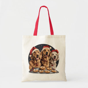 Merry Christmas Golden Retriever Dogs Baking Tote Bag