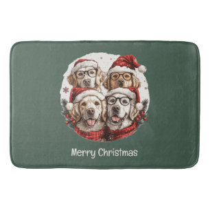 Merry Christmas Golden Retriever Dogs Bath Mat
