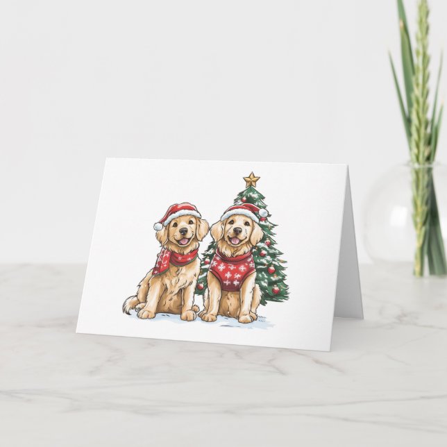 Merry Christmas Golden Retriever Dogs Holiday Card (Front)