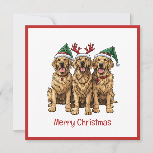 Merry Christmas Golden Retriever Dogs Holiday Card (Front)