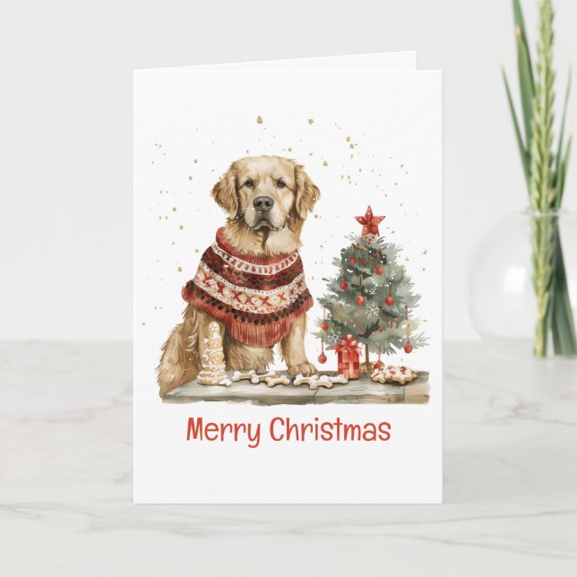 Merry Christmas Golden Retriever Dogs Holiday Card (Front)