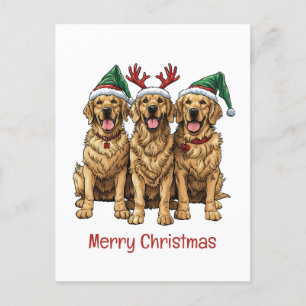 Merry Christmas Golden Retriever Dogs Holiday Postcard
