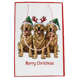 Merry Christmas Golden Retriever Dogs Medium Gift Bag