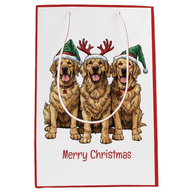 Merry Christmas Golden Retriever Dogs Medium Gift Bag (Front)