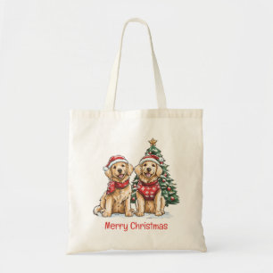 Merry Christmas Golden Retriever Dogs Tote Bag