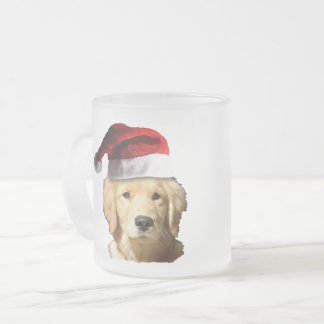 Merry Christmas Golden Retriever Frosted Glass Coffee Mug
